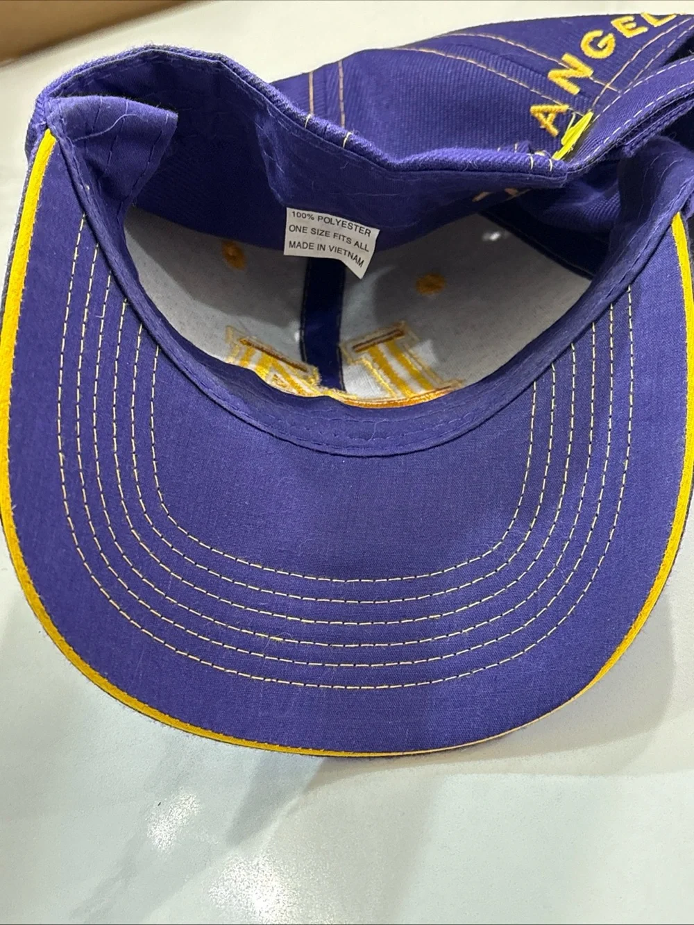 LA Los Angeles Embroidery Logo Mens Purple Yellow Ajustable Cap 100% Polyester